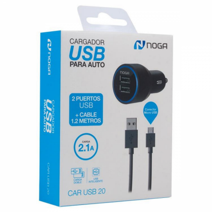 Cargador 12v para Celular Auto a 2 Usb USB20-21 Noga